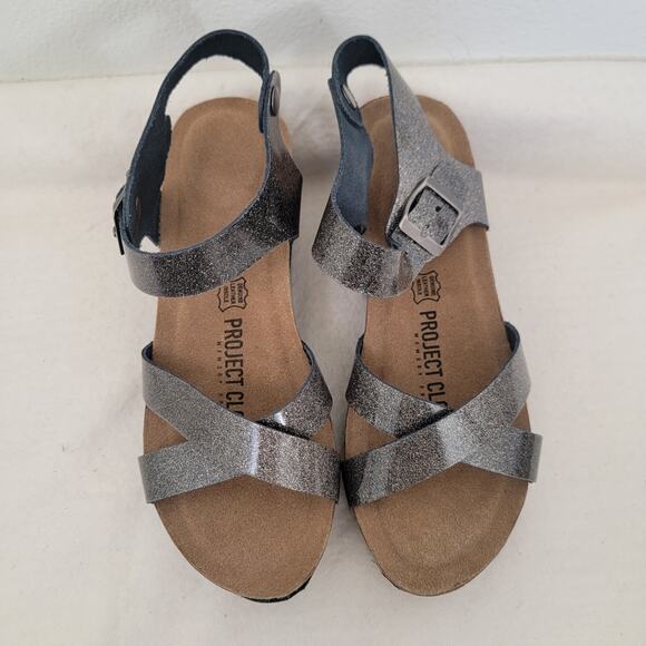 Project Cloud Memory Foam Wedge Sandal Heel Sz 6 / 37 Brown Pewter Suede Leather - Picture 7 of 11